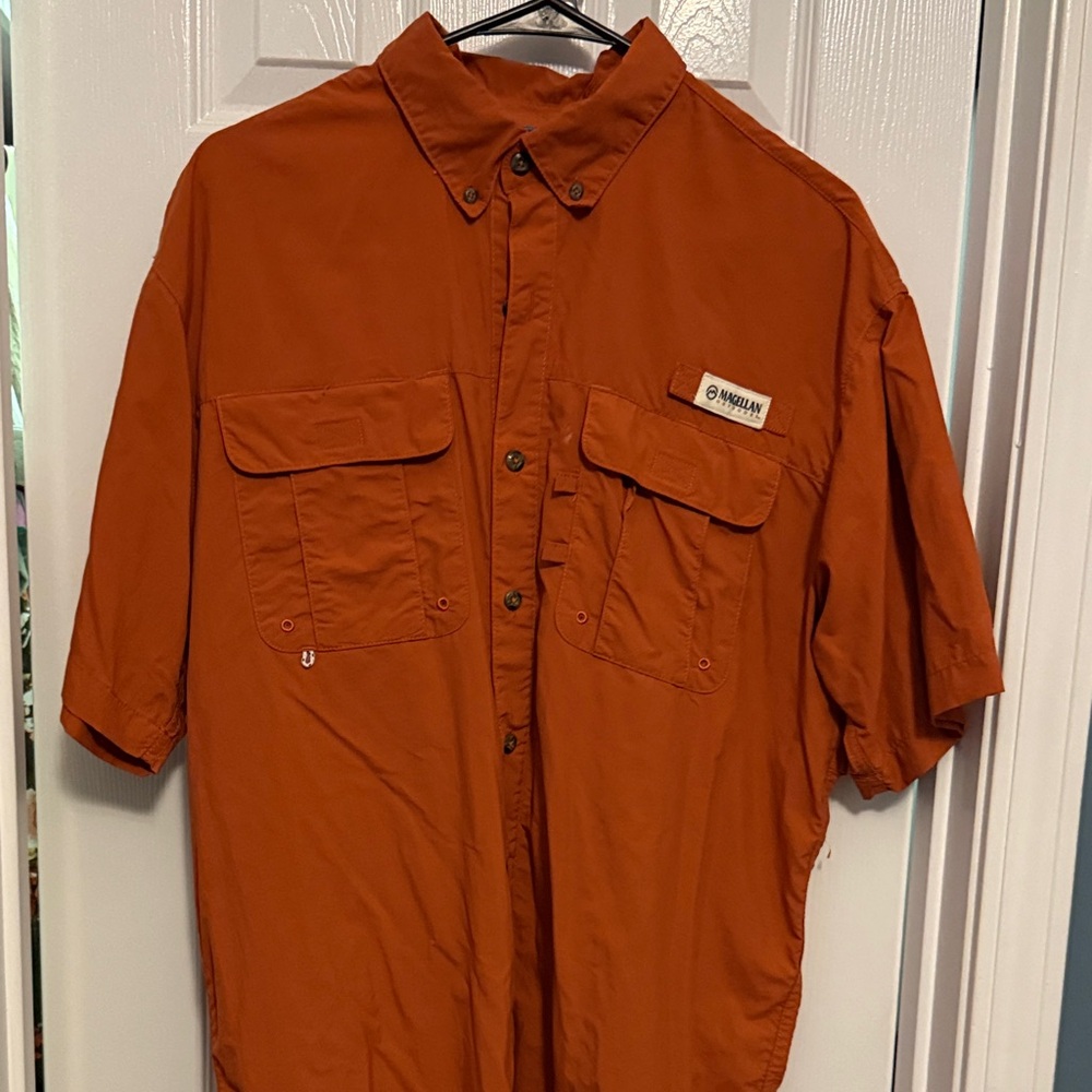 Magellan Outdoors Men's Casual Button Down Shirt - Rust Orange